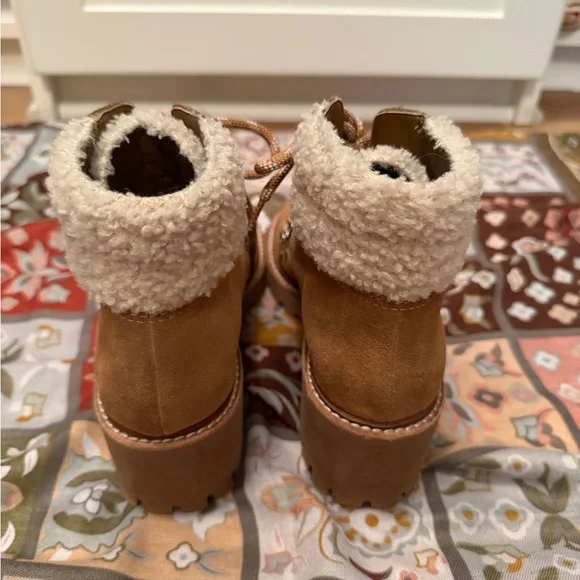 Dolce Vita Tan Lace-Up Boots with Cream Accents - Picture 3 of 7